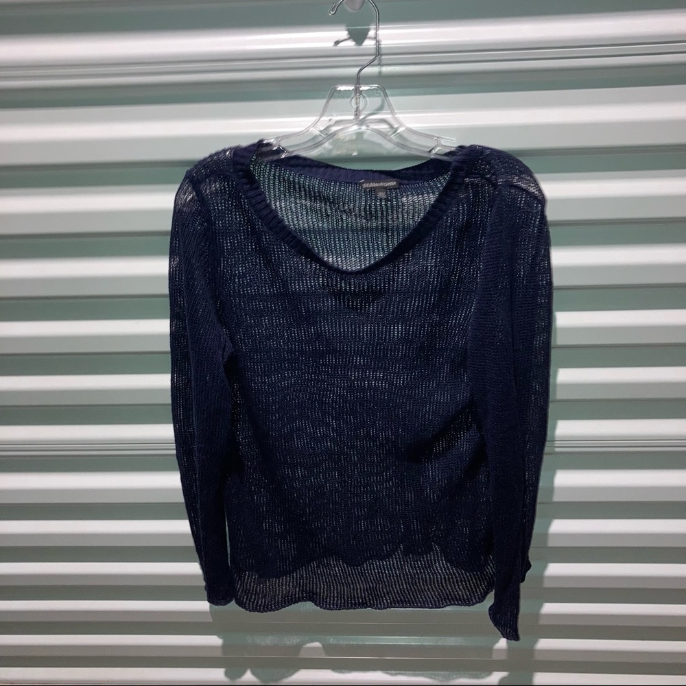 Eileen Fisher Navy Blue Linen Pullover Fishnet Long Sleeve Shirt Women’s Size L